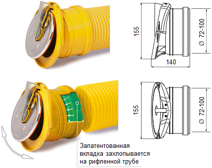 Выпускной обратный клапан Karmat ZBK-DR для рифленных труб диаметром 72-100 мм