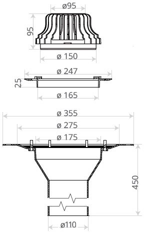 Размеры и чертеж воронки Fachmann VM 110x450  
