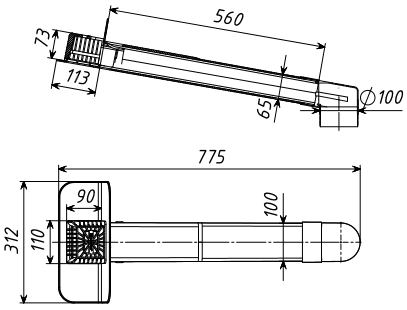 Размеры и четртеж парапетной воронки Татполимер ТП-01.П.ПП